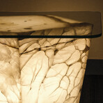 Genuine Polished Large Illuminated Onyx End Table + Glass Top // V3