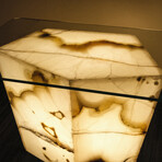 Genuine Polished Large Illuminated Onyx End Table + Glass Top // V2