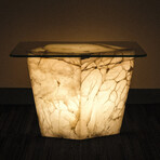 Genuine Polished Large Illuminated Onyx End Table + Glass Top // V4