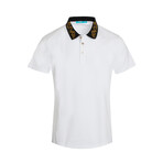 White Polo Shirt // Embroidered Collar (S)