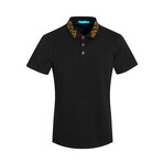 Black Polo Shirt // Embroidered Collar (S)