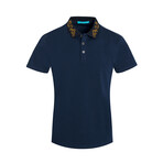 Navy Polo Shirt // Embroidered Collar (M)