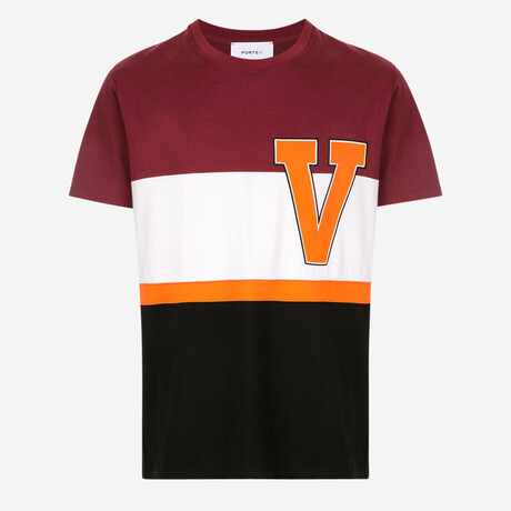 Ports V Color Block T-Shirt // Burgundy + White + Black (XS)
