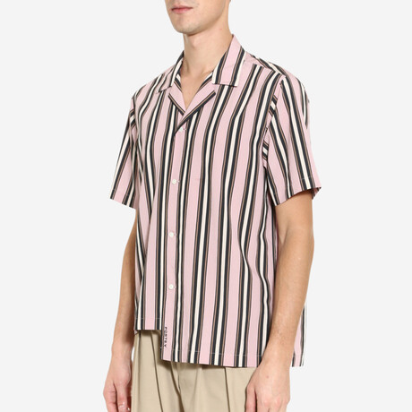 Staggered Hem Stripe Shirt // Pink (XS)