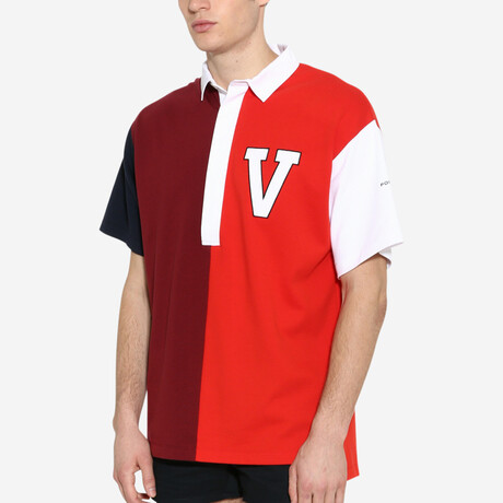 V Color Block Polo // Burgundy + Red (XS)