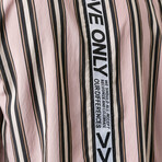 Staggered Hem Stripe Shirt // Pink (S)
