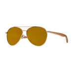 Men's Amador Polarized Sunglasses // Matte Gold + Natural Beechwood + Red Mirror