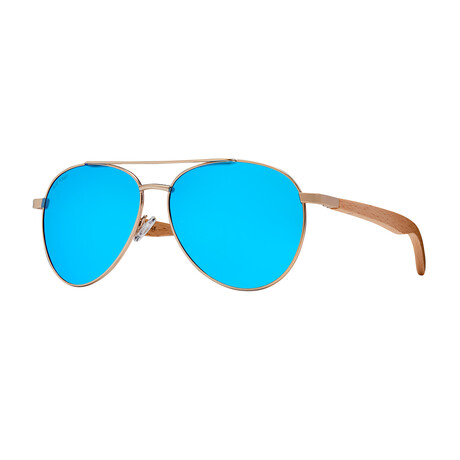Men's Amador Polarized Sunglasses // Matte Gold + Natural Beechwood + Ice Blue Mirror