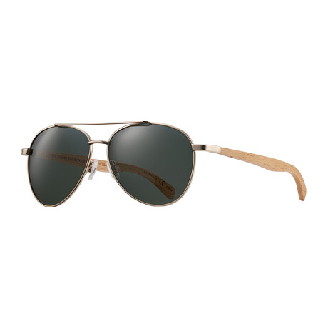 Men's Amador Polarized Sunglasses // Matte Gold + Natural Beechwood + Gray Green