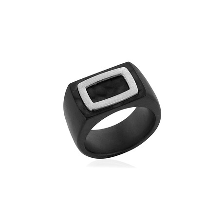 Black IP Stainless Steel Black Carbon Fiber Signet Ring (8)