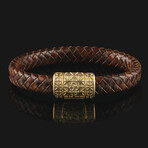 Patterns Leather Bracelet // Gold + Brown (X-Small)