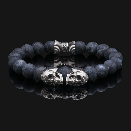 Skull Labradorite Bracelet // Matte Silver + Gray (X-Small)
