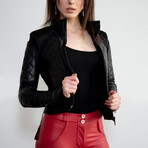 Women's Corset Quilted Leather Jacket // Black (L)