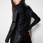 Women's Corset Quilted Leather Jacket // Black (2XL)