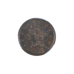 1842 Braided Hair Large Cent // PCGS Certified AU50 Small Date // Wood Presentation Box