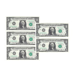 1974 $1 U.S. Federal Reserve Notes // Set of 5 Sequential Serial Numbers // Choice Crisp Uncirculated