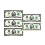 1995 $2 U.S. Federal Reserve Notes // Set of 5 Sequential Serial Numbers // Choice Crisp Uncirculated