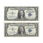 1935 & 1957 $1 U.S. Silver Certificates Set of 2 // Blue Seal // Lightly Circulated // Deluxe Collector's Pouch