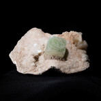 Cubic Green Apopyllite Solitare on Miniature Stilbite and Chalcedony