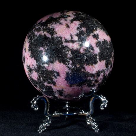 Pink & Black Rhodonite Sphere + Display Stand // Large