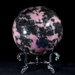 Pink & Black Rhodonite Sphere + Display Stand // Large