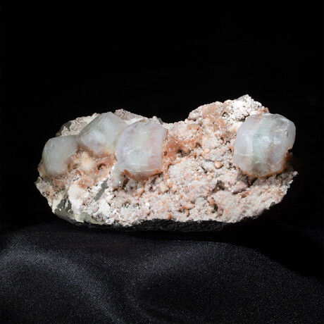 Cubic Crystals of Apophyllite on Pink Chalcedony