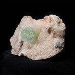 Cubic Green Apopyllite Solitare on Miniature Stilbite and Chalcedony