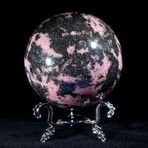 Pink & Black Rhodonite Sphere + Display Stand // Large