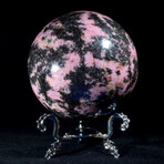 Pink & Black Rhodonite Sphere + Display Stand // Large