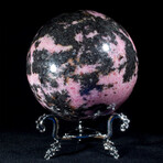 Pink & Black Rhodonite Sphere + Display Stand // Large