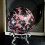 Pink & Black Rhodonite Sphere + Display Stand // Large