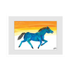 Galloping Blue Horse Framed Painting Print (8"H x 12"W x 1.5"D)