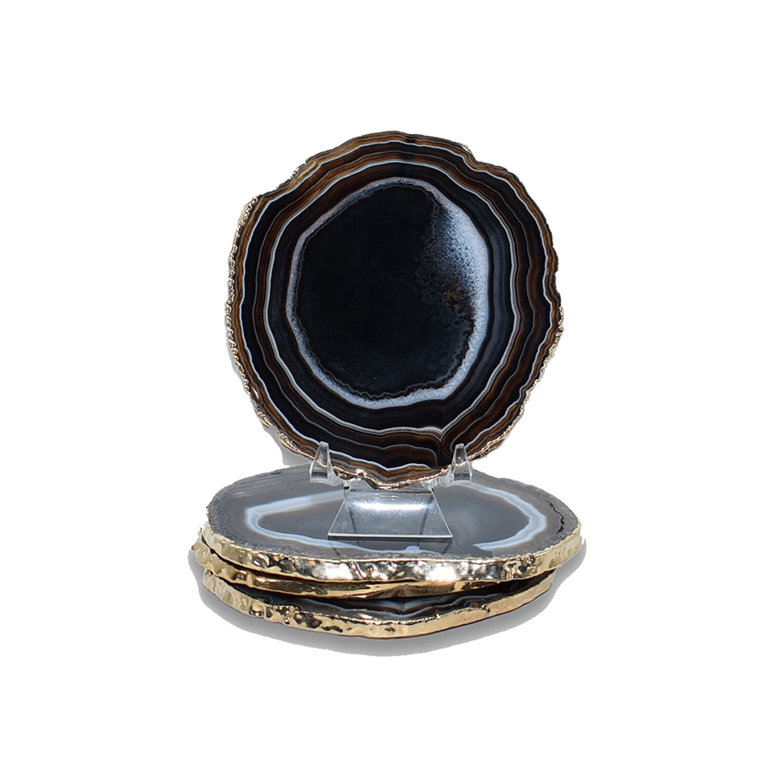 Large Luxury Agate Coaster // Gold Trim // Set of 4 (Blue Agate