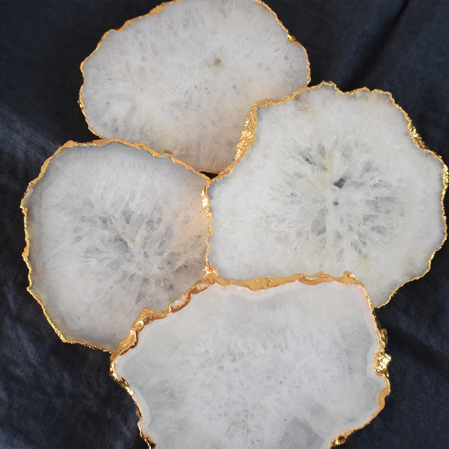 Medium Luxury Crystal Agate Coasters // Gold Trim // Set of 4 Olympus