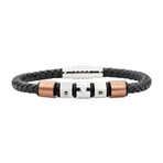 Leather + Stainless Steel CZ Bracelet // Brown + Silver