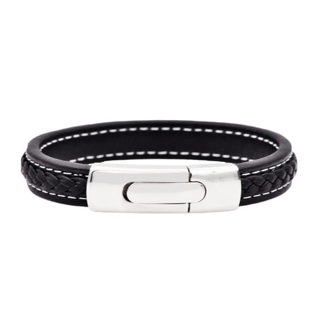 Leather + Stainless Steel Braided Bracelet // Black + Silver