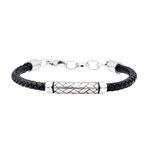 Leather + Stainless Steel ID Bracelet // Black + Silver