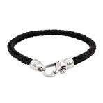 Braided Leather + Stainless Steel Bracelet // Black + Silver