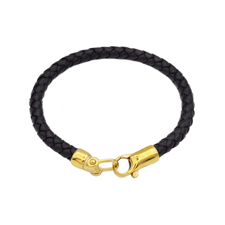 Leather + Stainless Steel Bracelet // Black + Gold