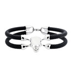 Sting Ray Leather + Polished Stainless Steel Skull Bracelet // Black + Silver