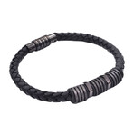 Sandblasted + Polished Stainless Steel + Leather Bracelet // Black