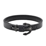 Leather + Stainless Steel Anchor Bracelet // Black