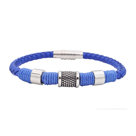 Leather + Stainless Steel Rope Beaded Bracelet // Blue + Silver