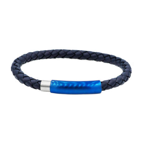 Leather + Stainless Steel Bracelet // Blue