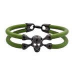 Sting Ray Leather + Stainless Steel Skull Bracelet // Green + Black