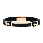 Leather + Onyx + Stainless Steel Bracelet // Black + Rose