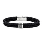 Double Strand Leather Bracelet // Black + Silver