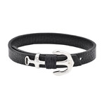 Leather + Stainless Steel Anchor Bracelet // Black + Silver