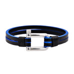 Leather + Stainless Steel Horse Shoe Clasp Bracelet // Black + Blue