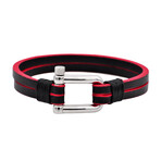 Leather + Stainless Steel Horse Shoe Clasp Bracelet // Black + Red